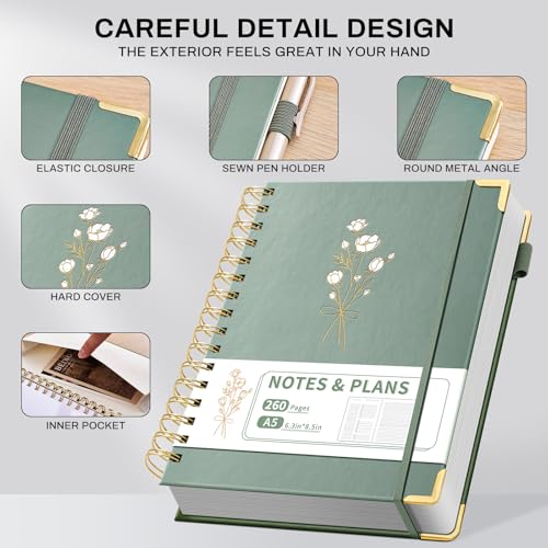 Ovesmusl Undated Daily Planner - 126 Days Hourly Schedule & To Do List - A5 Hardcover Spiral Notebook planner with stickers, Metal Corner Protectors & Back Pocket for Work & School, Bouquet - style: Bouquet