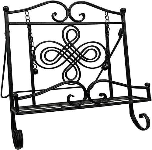TRIPAR Swirl Design Black Metal Cookbook Stand for Cookbooks, Recipe Holders, Tablets, Catalogs, Portable, Adjustable, Free Standing - color: Black