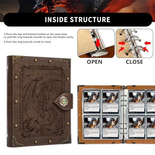 4 Pocket Card Binder Cards Holder,240 Pockets Card Collection Album - color: 3-FlyingDragon-GrayBrown