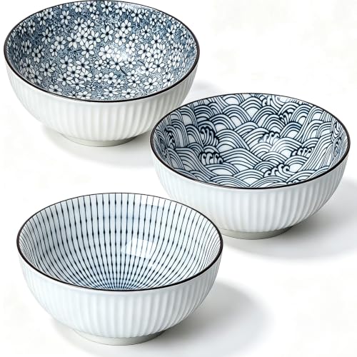 60 oz Large Soup Bowls Set of 3, Pho Bowls, Ramen Bowl - Assorted - size: Assorted Pattern (8 Inch, 60 oz)