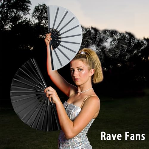 10 PCS Boots on The Ground Hand Fan Bulk - Rave Fans 13 Inch Large Clacking Fans for Line Dancing Make Loud Sounds for Party - color: Black