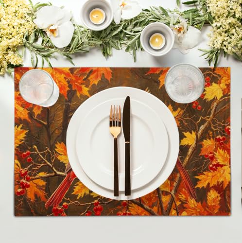 Maple Leaf Birds Fall Placemats Set of 4 Rustic Autumn Colored Maple Forest Tree Place Mat Seasonal Thanksgiving Harvest Table Mats for Party Kitchen Dining Outdoor Indoor Decor - color: Fall Birds