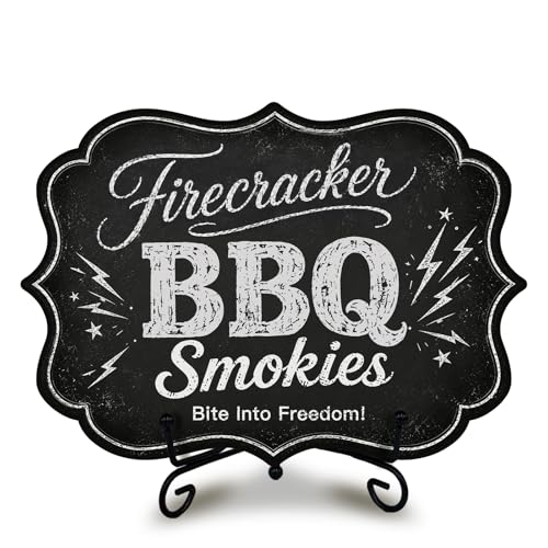 Patriotic BBQ Table Sign for Hot Dog Stand, Wooden Independence Day Food Display with Metal Stand, 5 x 7 Inch Buffet Decor for Restaurant, Food Truck, Cookout - A05 - color: DLR A05
