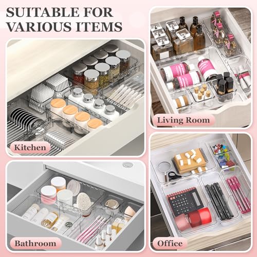 DILIBRA 16 Pcs Clear Extendable Drawer Organizer, Adjustable Drawer Storage - size: 3Pcs Large + 5Pcs Medium + 8Pcs Small