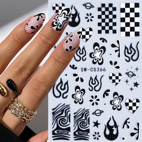 Halloween Skull Nail Stickers Decals 12PCS Colorful Halloween Nail Art Stickers 3D Self-Adhesive Decals Flame Ghost Mushroom Spider Web Colorful Dripping Y2K Designs Manicure Decor Nail Supplies - style: Halloween Skull Flame