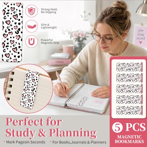 5 Pieces Magnetic Bookmarks, Cute Magnet Bookmark Clips, Colorful Page Markers for Books, Reading Supplies for Book Lovers, Women and Men Cute Pink Heart Leopard - color: Cute Pink Heart Leopard