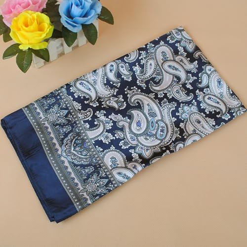 35 Inches Silk Head Scarf-Satin Hair Scarves Silk Bandana Scarf Headscarf for Women's Fashion Scarves - color: Paisley - Navy Blue