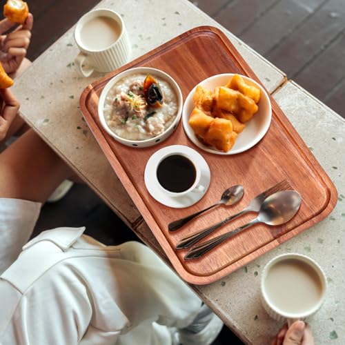 Medium Wooden Serving Trays for Party Long Charcuterie Boards Rectangle Acacia Wood Platter Fruit Dessert Tray for Food Dish Snack Cookie Appetizer Plates Cheese Board Kitchen Dinner Platters - size: 14" × 8" × 0.6"