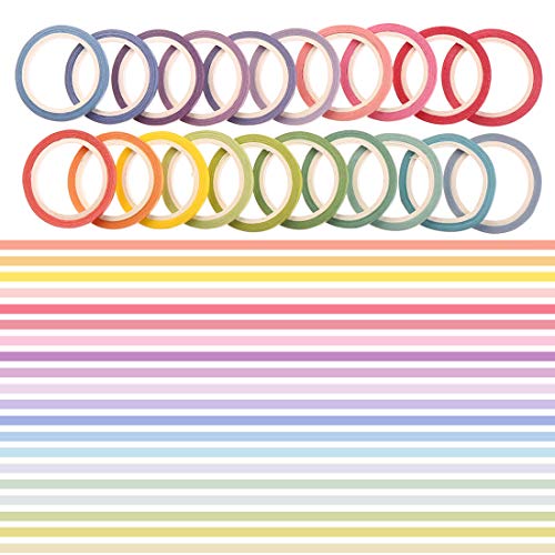 20 Rolls Rainbow Washi Tape Slim,Foil Gold Skinny Decorative Masking Washi Tapes,3MM Wide DIY Masking Tape