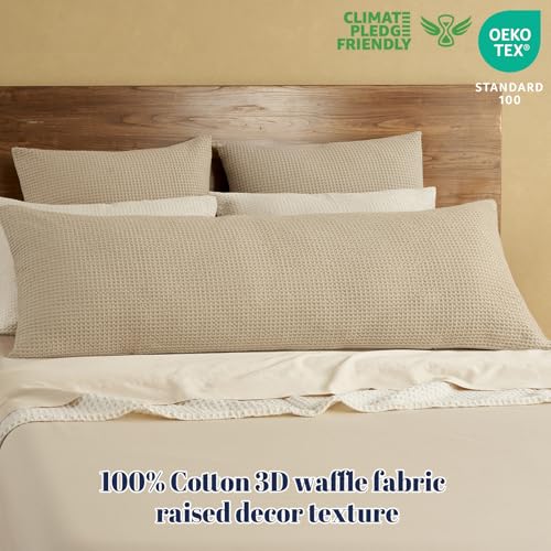 PHF Cotton Waffle Body Pillowcase with Zipper 20" x 54", Khaki, No Insert - color: Khaki, size: 54" x 20" (Pack of 1)