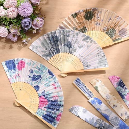 Zonon 4 Pack Hand Held Folding Fans for Women Silk,Elegant Flowers - style: Elegant Flowers