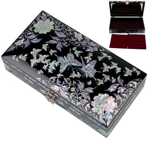 February Mountain Butterfly Pearl Jewelry Box with Removable ring tray - Ideal Gift for Her on Any Occasion - style: Butterfly