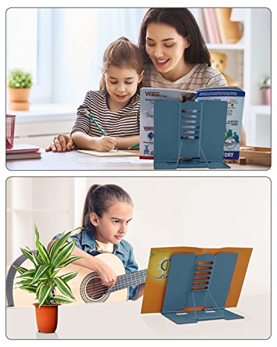 MSDADA Desk Book Stand Holder for Reading, Adjustable Cookbook Stand Metal Reading Stand for Textbooks Recipes Music Books Tablet (Morandi Navy) - color: Morandi Navy