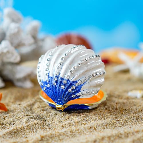 YU FENG 2.3 Inch Seashell Trinket Box Hinged Jewelry Box Figurine - color: Shell-1
