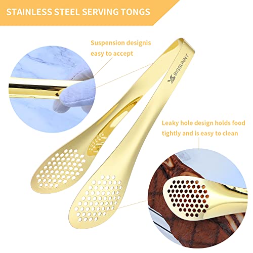 MSY BIGSUNNY 2 Pack Buffet Tongs, Gold-plated Stainless Steel Food Tongs Serving Tong - color: gold - 9" Serving Tongs