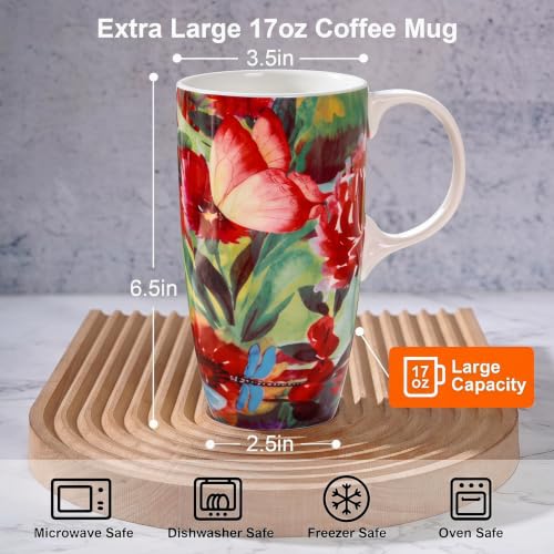 Topadorn 17oz Ceramic Travel Mug with Lid, Botanical Floral Coffee Mug - color: Butterfly and Butterfly