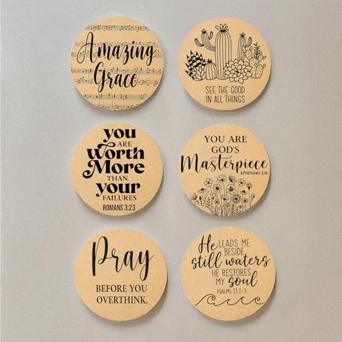 Coasters for Drinks with Holder Set of 6, Inspirational Cork Coaster Absorbent for Office Desk Inspired Table Coasters Kitchen Decor House Warming Gifts for New Home Couples, Round 4" - color: Plant