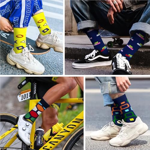 WeciBor Men's Combed Cotton Novelty Crew Socks Size 7-15 - color: Black/Blue/Orange/Yellow/Multicolor Geometric-12m, size: 13-15