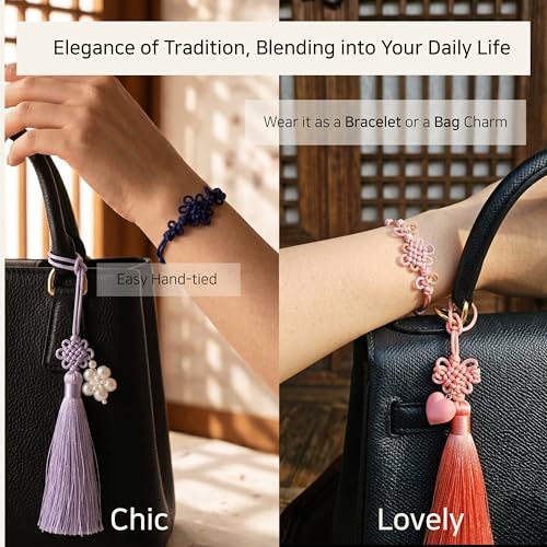 Korean Norigae & Maedeup Bracelet Gift Set, Handmade Traditional Korean Knot Accessory, Korean Cultural Gift for Women - color: Violet