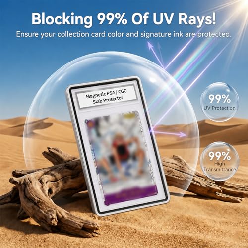 Magnetic PSA/CGC Slab Protector with Foldable Kickstand - UV Protection Tempered Glass & Aluminum Metal Bumper for 35PT PSA CGC CSG AGS, 9-Point Secure Lock Display Guard & Clear View (Silver) - color: Silver, size: PSA Card Case