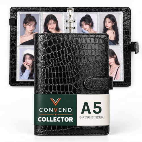Convend A5 Kpop Photocard Binder with 30 Pack 4-Pocket Card Pages, 6 Ring Refillable Binder Album with 240 Card Slots, PU Leather Cover, Magnetic Closure, Trading Cards, Black Croc Textured - color: New-2, size: Luxe-A5