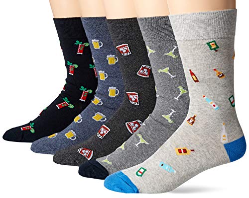 Amazon Essentials Men's Patterned Cotton Dress Crew Socks, 5 Pairs - color: Party, size: 8-12