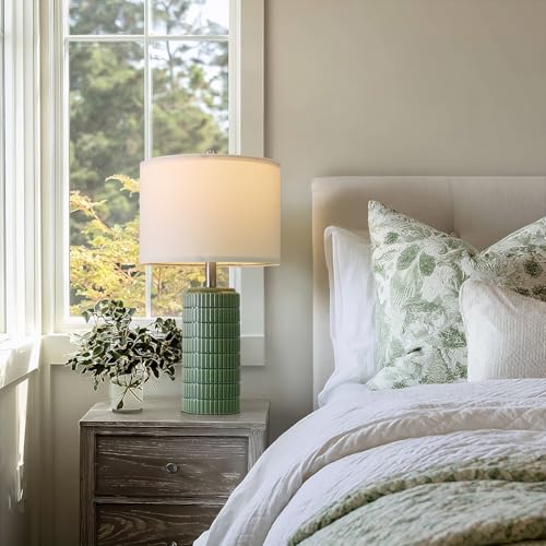 PoKat 23" Dark Green Ceramic Table Lamps Set of 2, Modern Table Lamps for Living Room, Farmhouse Lamps for Bedroom Night Stands, Traditional Nightstand Desk Decor Lamps - color: Dark Green