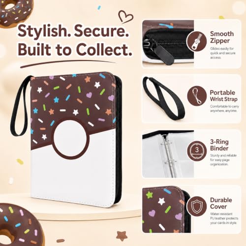 4 Pocket Card Binder 400 Card Holder Album, Choco Donut Trading Cards Holder Zipper Binder for Girl Teen Collection (Choco Donut, 400 Pocket) - color: Choco Donut, size: 400 Pocket