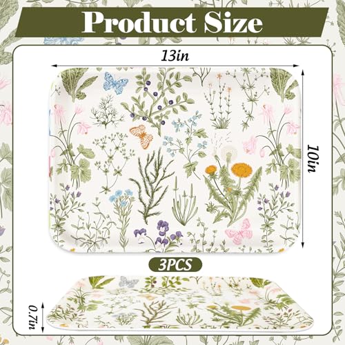 FYSUIMU 3 Pcs Wildflower Serving Trays Melamine Platter Vintage Spring Floral Serving Dishes Charcuterie Board for Party Sharing Snack Fruit Dessert Supplies, 10 x 13 In - style: Wildflower2