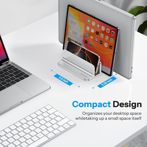 OMOTON 3-Slot Multiple Vertical Laptop Stand, Fits MacBook, Bright Silver - color: Three Slots-Bright Silver