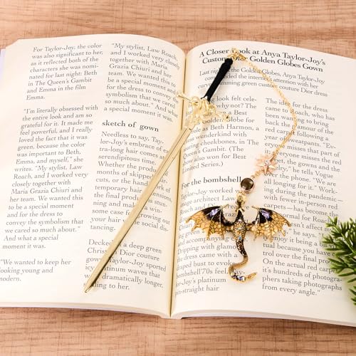 Fourth Wing Dragon Sword Tassels Bookmark Book Mark for Reading Women Gifts - color: Gold Brown