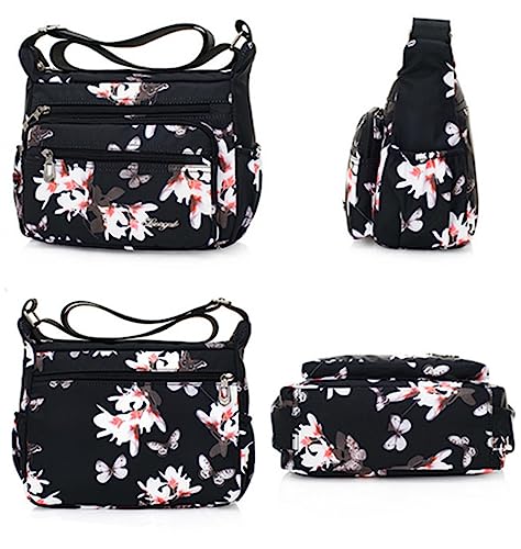 Crossbody Bags for Women Multi Pocket Shoulder Bag Waterproof Nylon Messenger Purses and Handbags - color: Magnolia