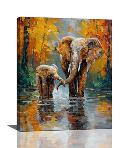 Elephant Wall Art Forest Canvas Wall Decor Pictures Paintings Prints Artwork Framed Decorations For Bathroom Bedroom Living Room Office Gifts 16" x 20" - color: Elephant, size: 20"L x 16"W