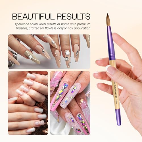 Pana Acrylic Nail Brush Pure Kolinsky Hair Beige Purple Wood Handle with Purple Ferrule Round Shaped Style (Size # 6) - color: Beige, size: Size 6