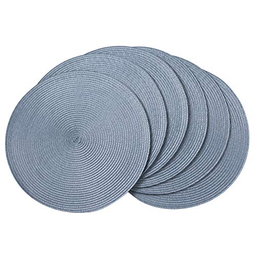 AHHFSMEI Round Placemats Set of 6 Heat Resistant Washable Non-Slip Woven Braided Table Mats for Dining Table Kitchen & Home Decor (Light Blue) - color: Light Blue, size: Set of 6