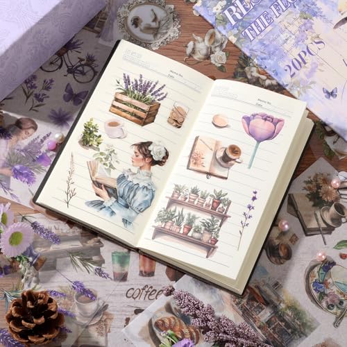 Scrapbook Reading Stickers 20 Sheets 240 Pre-Cut Washi Stickers for Journaling PET Transparent Book Sticker Decorative or DIY Paper Crafts, Arts and Crafting Projects - color: The Flowers