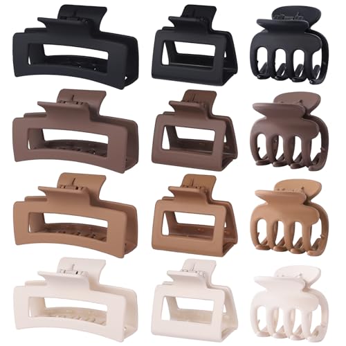 SMKSL 12 Pcs Hair Claw Clips for Women & Girls 3 Styles Hair Accessories - color: Brown