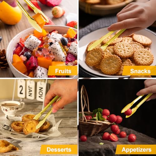 8PCS Gold Metal Tongs, 9" Stainless Steel Serving Tongs, Small Kitchen Accessories for Appetizer, Ice, Sugar Cube, Salad, Toaster, Desserts (Gold, 9 INCH) - size: 9 INCH