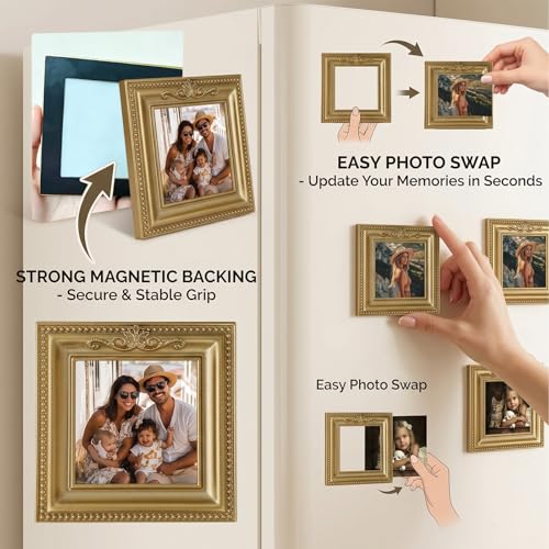Vintage Gold Mini Picture Frames, 2 Pack Fridge Photo Holder Magnets - color: Golden D