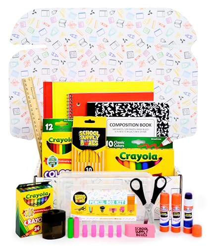 School Supply Boxes | K-5 Bundle (1 Box) | Back to School Essentials Kit for Students & Teachers | Includes Wide-Ruled Paper Products, Crayons, Markers, Colored Pencils, & More - color: K-5 Bundle, size: 1 Box