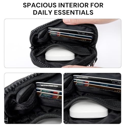 Wristlet Wallet for Women with Clear ID Window, Zip Coin Purse and Keychain - color: Black