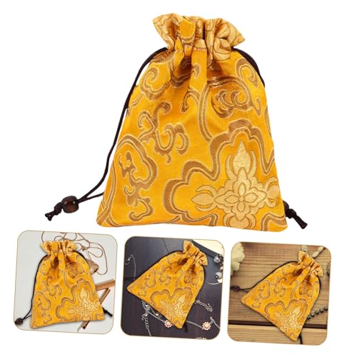 Kisangel Golden Silk Brocade Fortune Bag with Drawstring Closure - color: Golden
