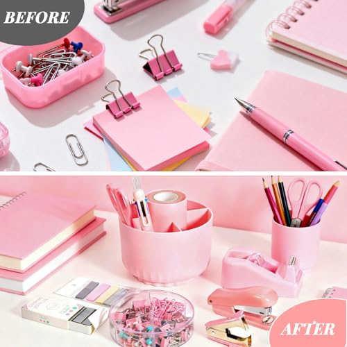 Pink Desk Accessories, 11Pcs Desk Organizer with 360° Rotating Pen Holder