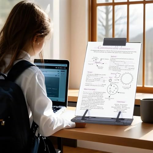 Barelove Document Holder Paper Stand with 7 Adjustable Positions, Black Metal Paper Holder Stand for Desk When Typing for Reading A4 Letter, Books, Music Sheet, Receipts, Textbooks - color: Black
