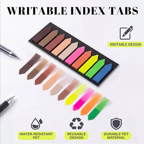 Ericter Arrow Sticky Tabs 1200 PCS, Book Annotation Tabs Writable, Translucent Sticky Notes, Page Flags & Sticky Bookmarks, Repositionable Arrow Flags Tabs for Books, Study, Office Supplies - color: Neutral Tone, size: 1200