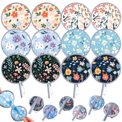 Suzile 12 Pieces Colorful Floral Round Fans Handheld Compact Cooling Fan Disc Portable Hand Folding for Outdoor Games Wedding Party Decorations Summer Outdoor Activity, 6 Patterns(Flower)