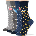 7BIGSTARS Women Cotton Crew Socks, Patterned 4 Pack, M 5-9 - L 8-12 - color: 17 - Grey, Dark Grey, Light Navy, Dark Navy (A32), size: 5-9