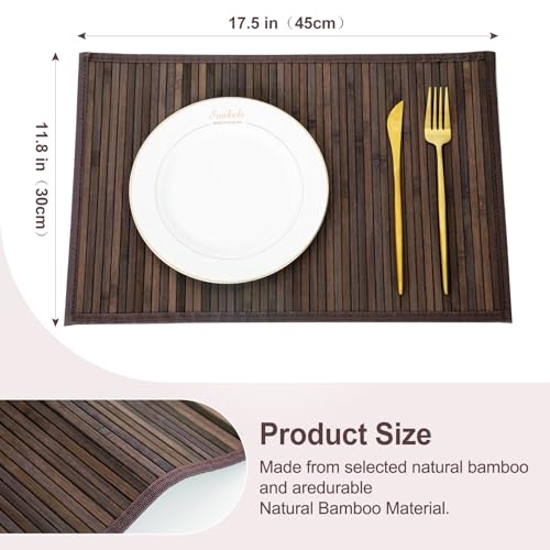 Bamboo Placemats Set of 4 with Fabric Border, Table Mats, Walnut - color: Walnut, size: Set of 4