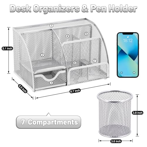 13-in-1 Office Desk Organizer Set for Back to School Supplies Accessories - color: Silver