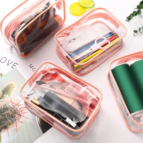 Weewooday 12 Pcs Clear Cosmetic Bags PVC Zipper,Medium,Pink - color: Pink, size: Medium